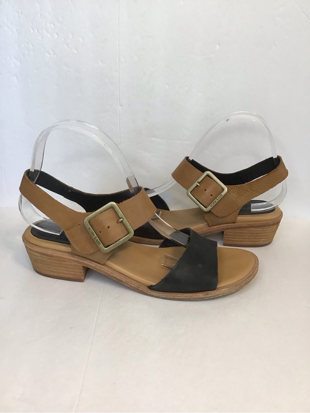 Kork-Ease Women's Two-Tone Leather MYAKKA Block Heel Sandals - Black & Tan 9 - Picture 3 of 7